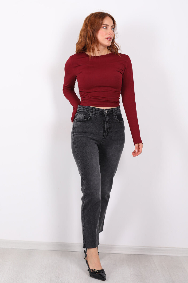 Likralı Paça Kesik Füme Kadın Boy Fit - 6