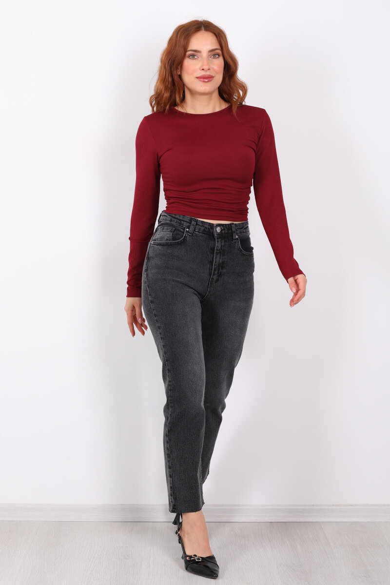 Likralı Paça Kesik Füme Kadın Boy Fit - 3