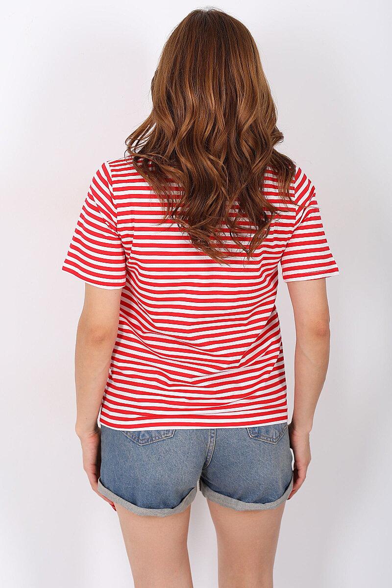 Limon Baskılı Çizgili Kırmızı Kadın T-Shirt - 4