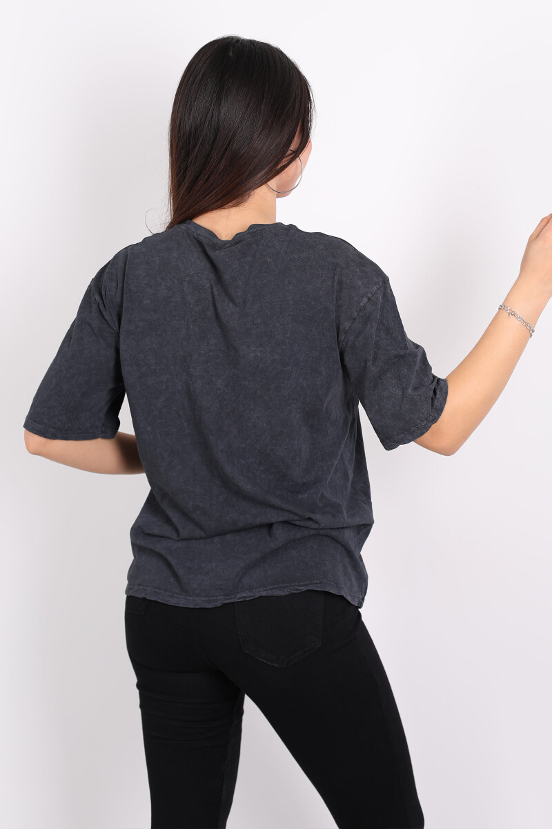 Lisbon Baskılı Yıkamalı Oversize Antrasit Kadın T-Shirt - 2