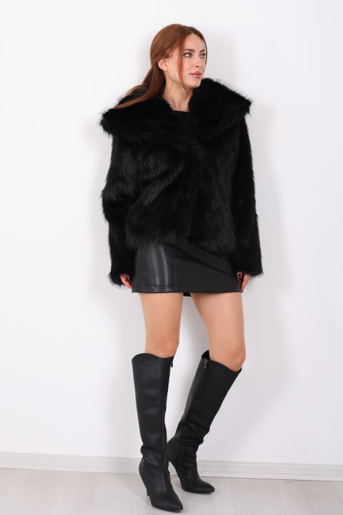 Lolita Kürk Siyah Kadın Mont - 7