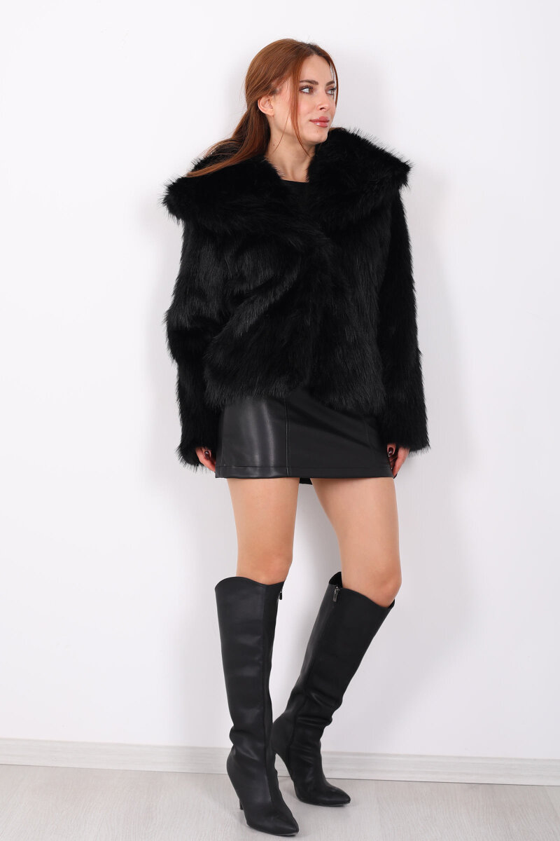 Lolita Kürk Siyah Kadın Mont - 7