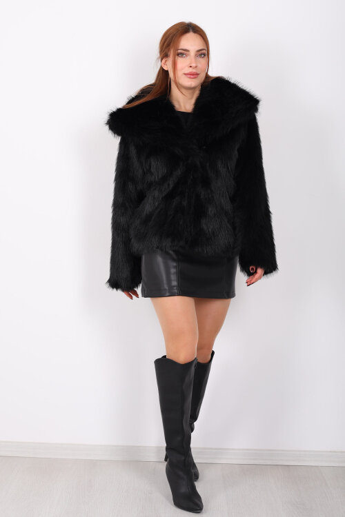 Lolita Kürk Siyah Kadın Mont - 4