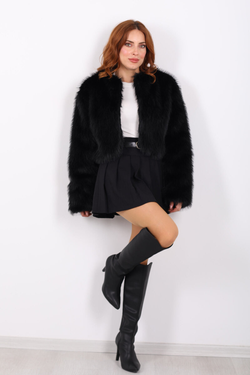 Lolita Siyah Kadın Kürk Bolero - 4