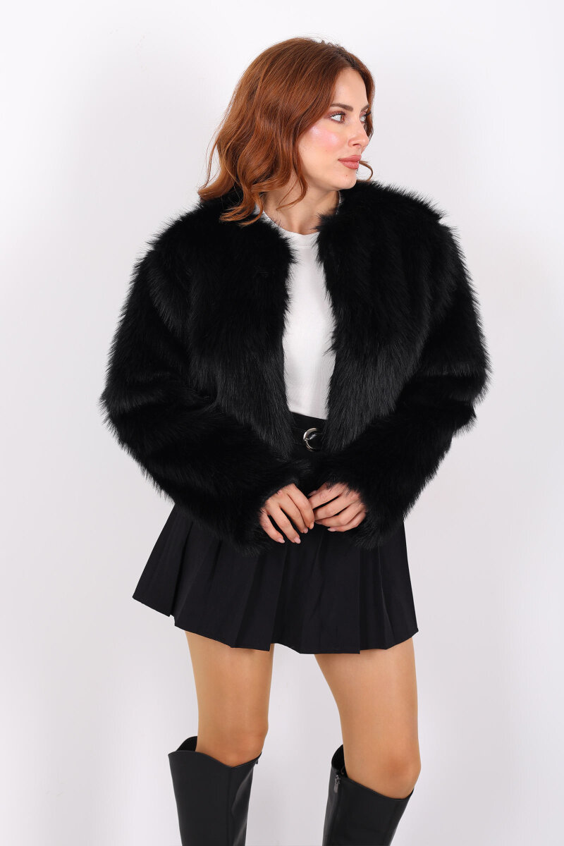 Lolita Siyah Kadın Kürk Bolero - 6