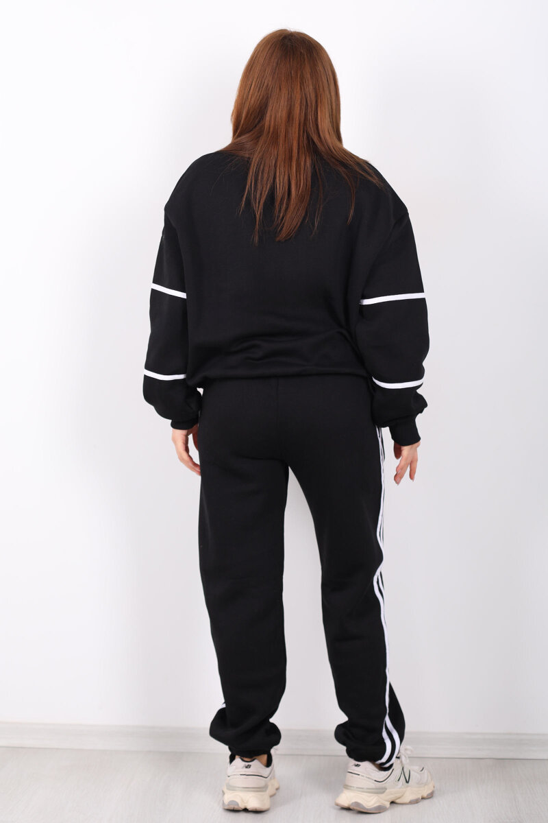 London Nakışlı Dik Yaka Siyah Üç İplik Kadın Takım - 6