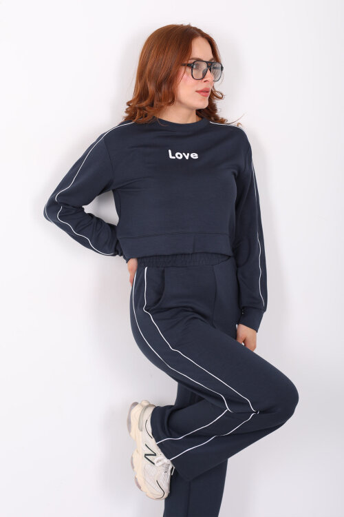 Love Baskılı Biyeli Kadın Antrasit Modal Takım - Berox