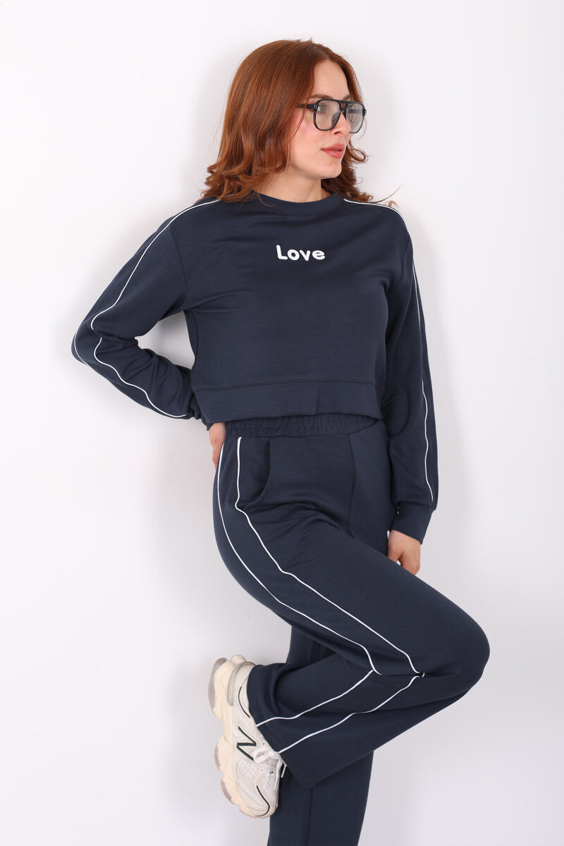 Love Baskılı Biyeli Kadın Antrasit Modal Takım - 1