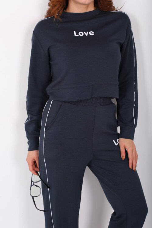 Love Baskılı Biyeli Kadın Antrasit Modal Takım - Berox (1)