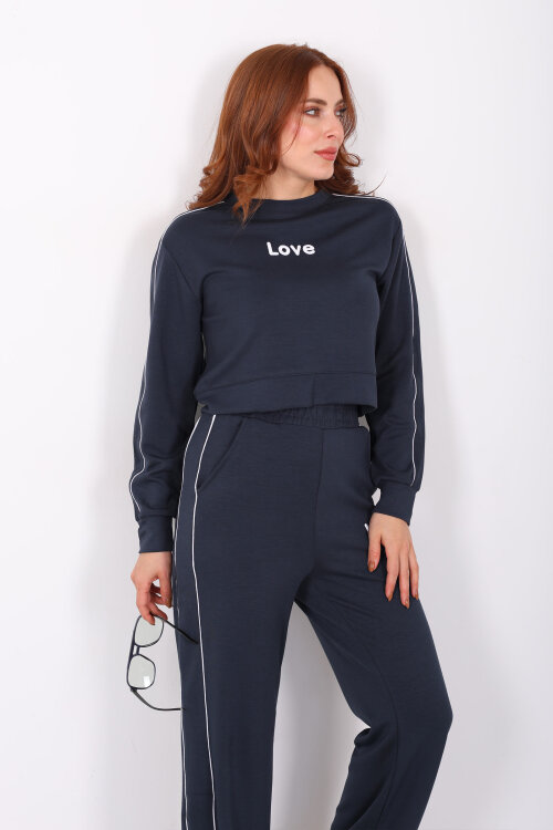 Love Baskılı Biyeli Kadın Antrasit Modal Takım - 4