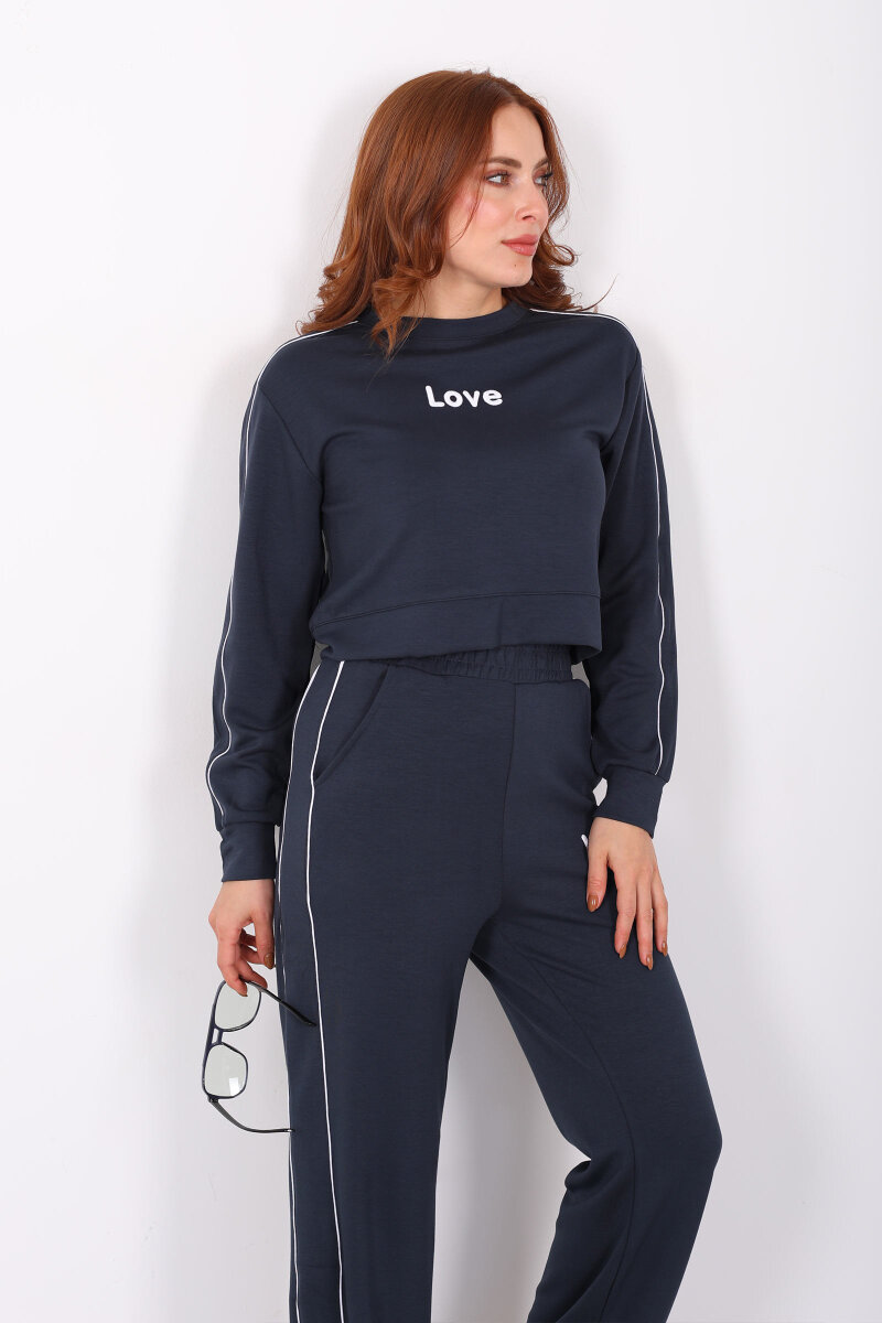 Love Baskılı Biyeli Kadın Antrasit Modal Takım - 4