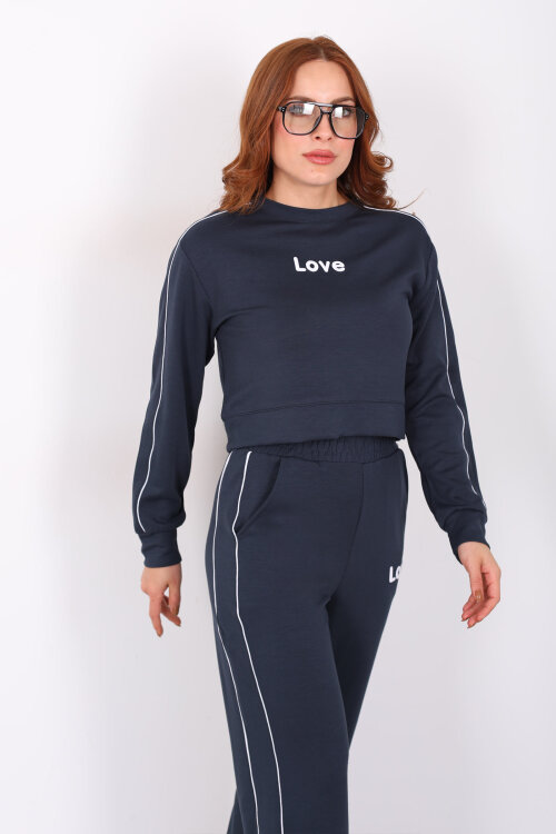 Love Baskılı Biyeli Kadın Antrasit Modal Takım - 6