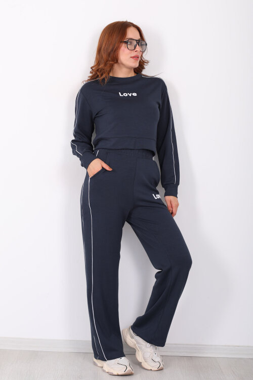 Love Baskılı Biyeli Kadın Antrasit Modal Takım - 3