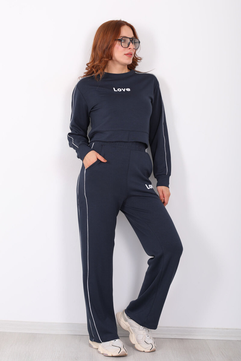 Love Baskılı Biyeli Kadın Antrasit Modal Takım - 3