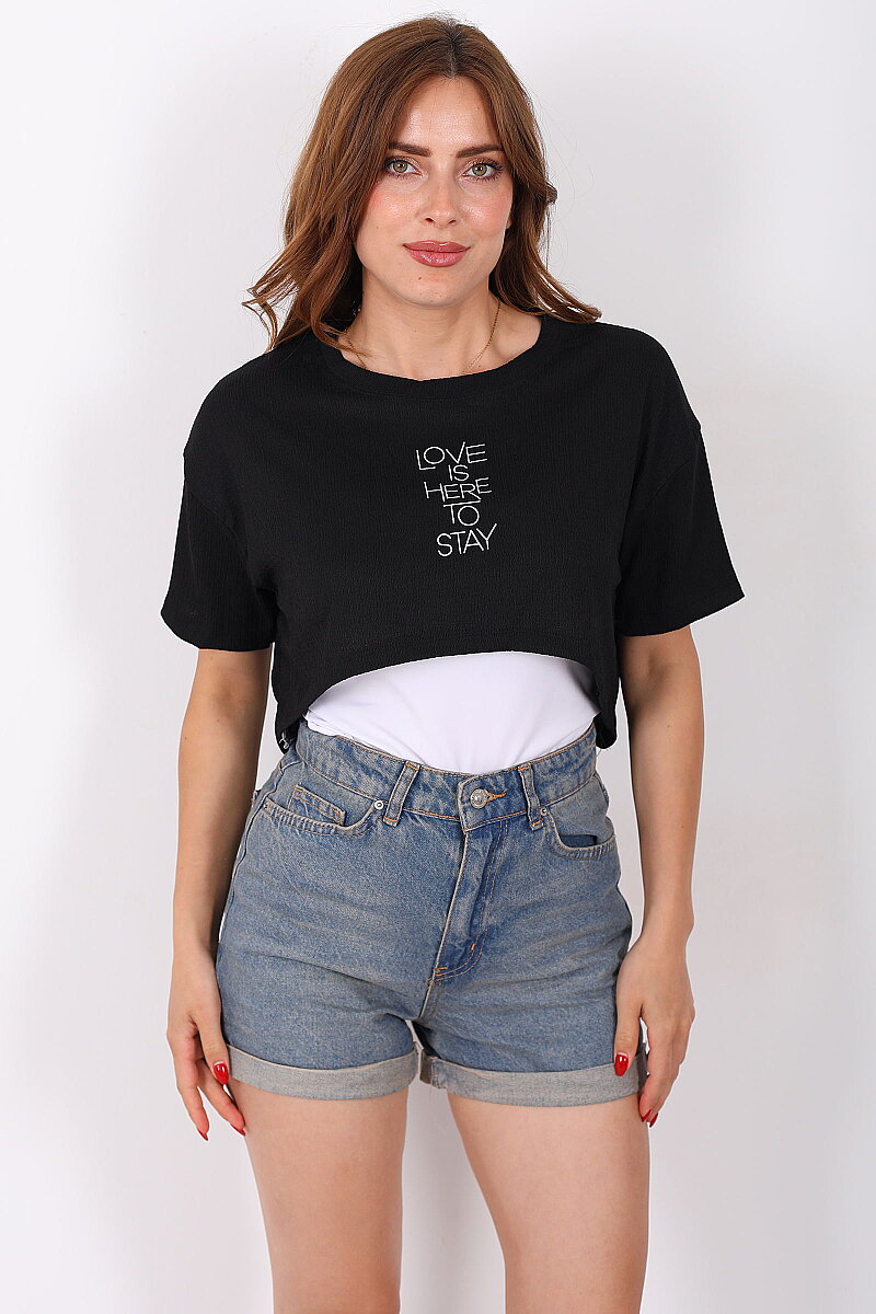 Love Baskılı Siyah Kadın Atlet-Tshirt İkili Takım - 3