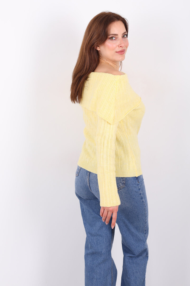 Madonna Yaka Düğmeli Kadın Sarı Triko Kazak - 5