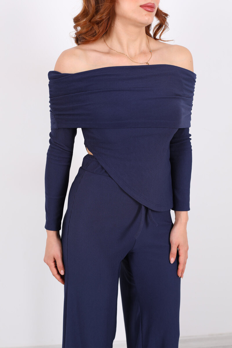 Madonna Yaka Fitilli Asimetrik Lacivert Kadın Takım - 2