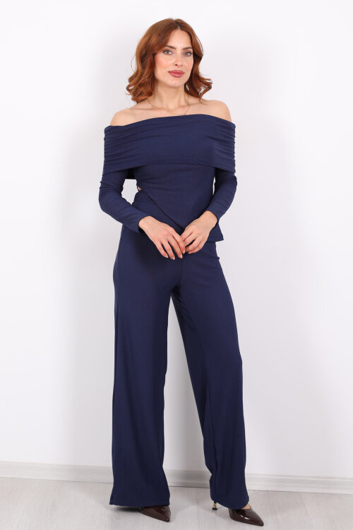 Madonna Yaka Fitilli Asimetrik Lacivert Kadın Takım - 7