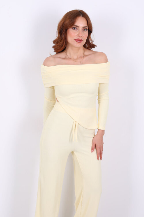 Madonna Yaka Fitilli Asimetrik Sarı Kadın Takım - 6