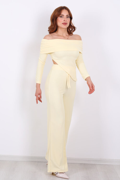 Madonna Yaka Fitilli Asimetrik Sarı Kadın Takım - 4