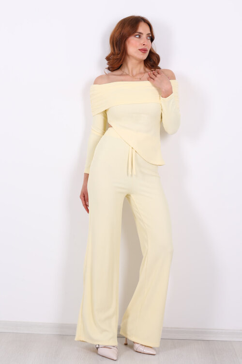 Madonna Yaka Fitilli Asimetrik Sarı Kadın Takım - Berox