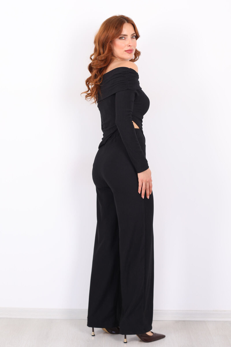 Madonna Yaka Fitilli Asimetrik Siyah Kadın Takım - 6