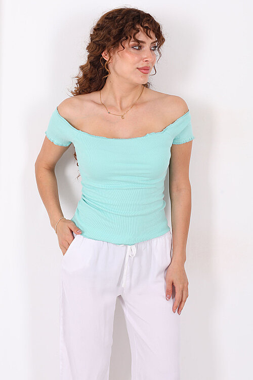 Madonna Yaka Kaşkorse Mint Yeşili Kadın Body - Berox