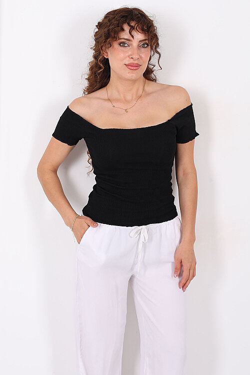 Madonna Yaka Kaşkorse Siyah Kadın Body 
