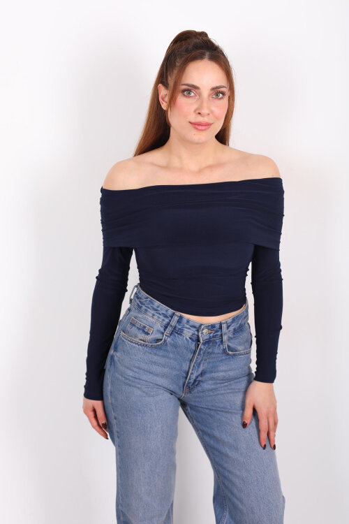 Madonna Yaka Lacivert Kadın Bluz - 5
