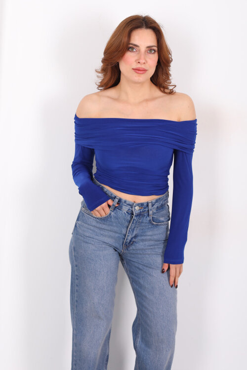 Madonna Yaka Saks Mavisi Kadın Bluz - 5