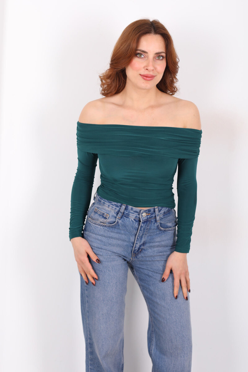 Madonna Yaka Zümrüt Yeşili Kadın Bluz - 5