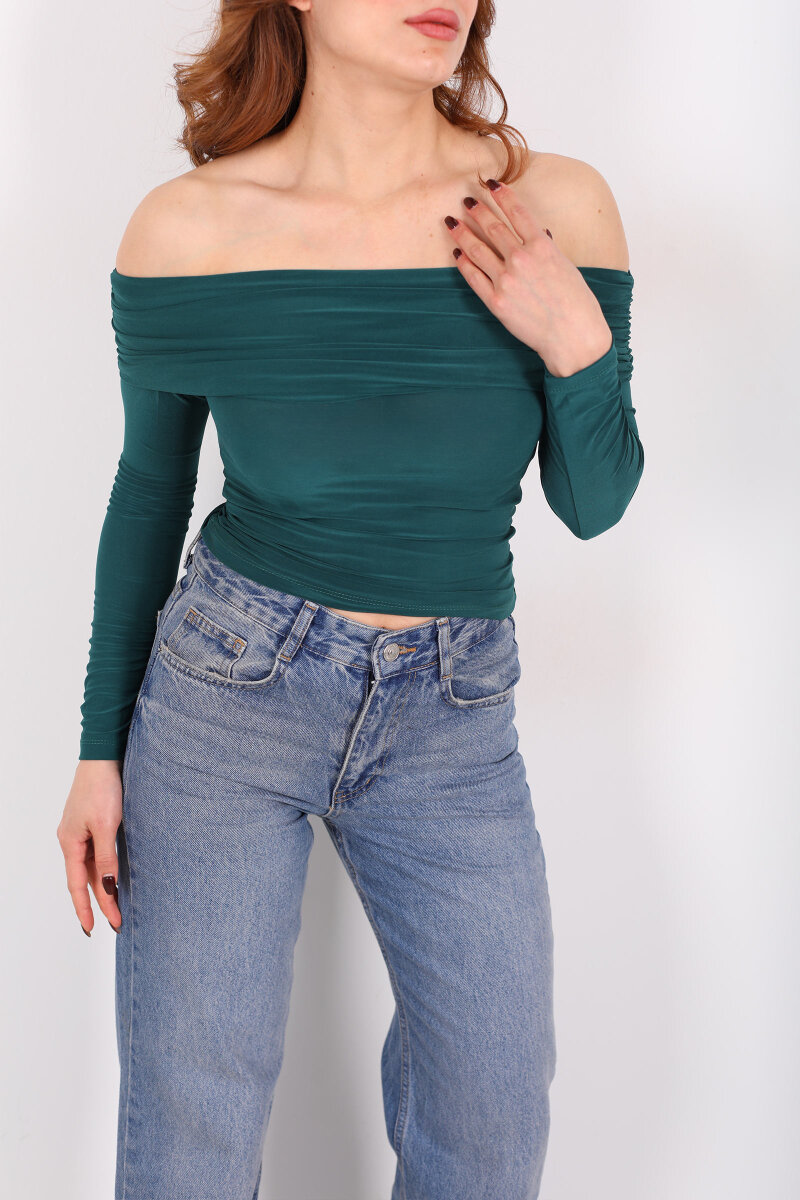 Madonna Yaka Zümrüt Yeşili Kadın Bluz - 2