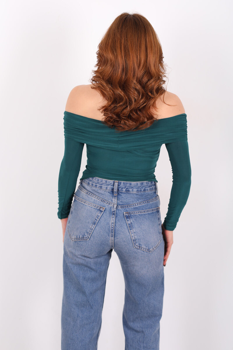 Madonna Yaka Zümrüt Yeşili Kadın Bluz - 4