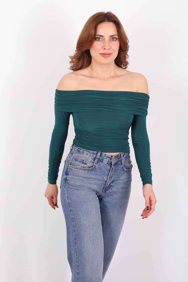 Madonna Yaka Zümrüt Yeşili Kadın Bluz - 1