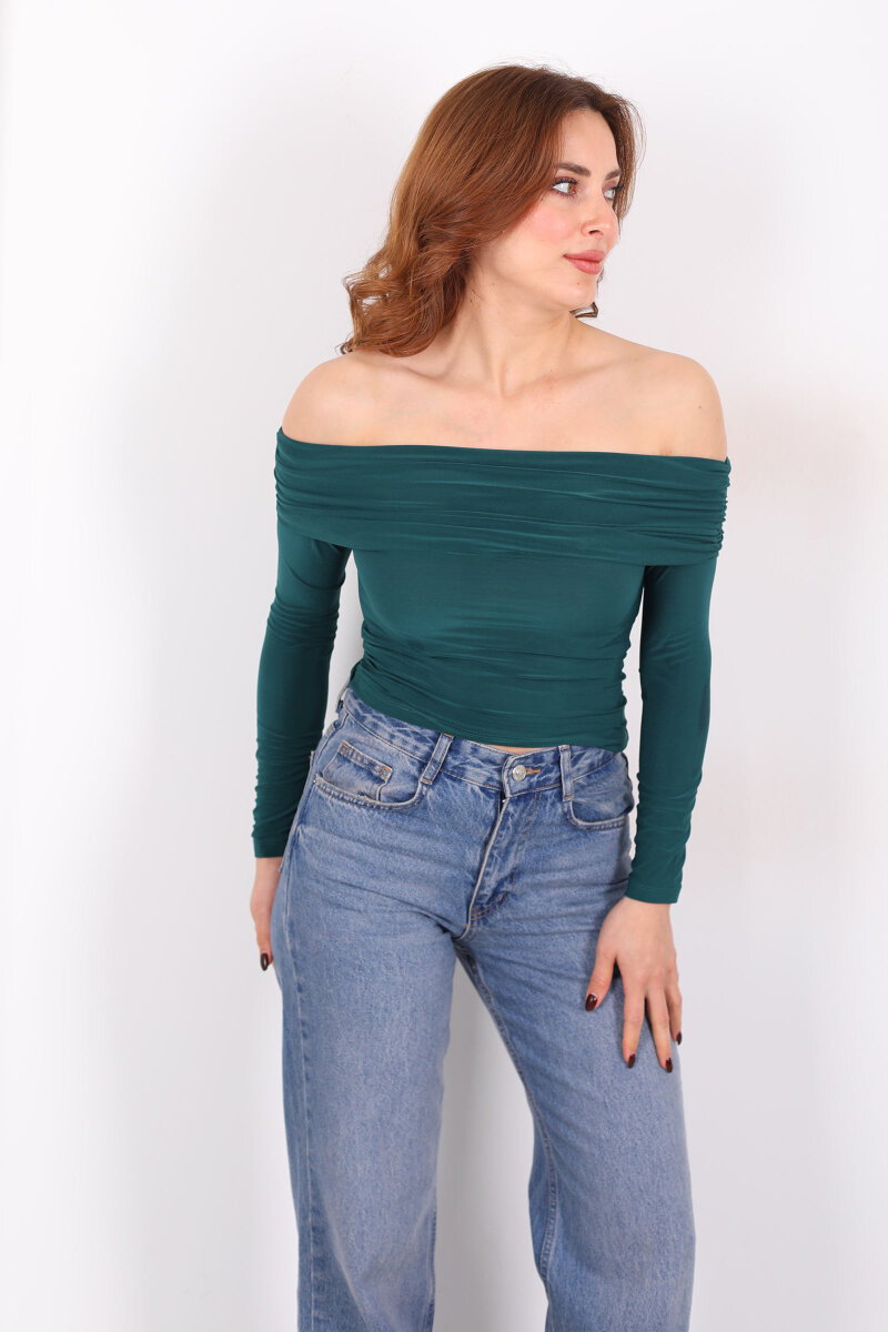 Madonna Yaka Zümrüt Yeşili Kadın Bluz - 3