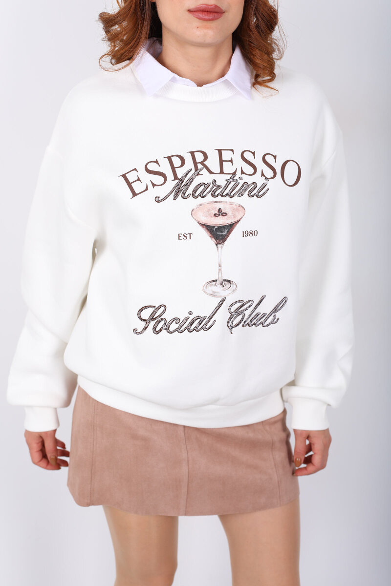 Martini Nakışlı Ekru Kadın Oversize Sweat - 2