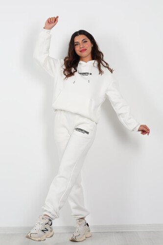 Matfornothing Baskılı Kapüşon Beyaz Kadın Üç İplik Sweat Takım - Berox (1)