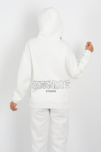 Matfornothing Baskılı Kapüşon Beyaz Kadın Üç İplik Sweat Takım - 4