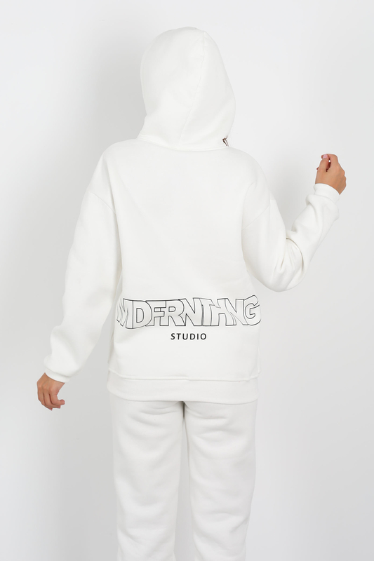 Matfornothing Baskılı Kapüşon Beyaz Kadın Üç İplik Sweat Takım - 4
