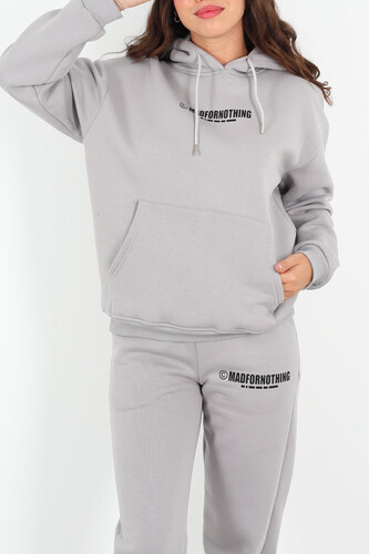 Matfornothing Baskılı Kapüşon Gri Kadın Üç İplik Sweat Takım - 3