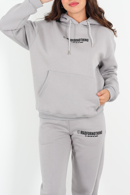 Matfornothing Baskılı Kapüşon Gri Kadın Üç İplik Sweat Takım - 3