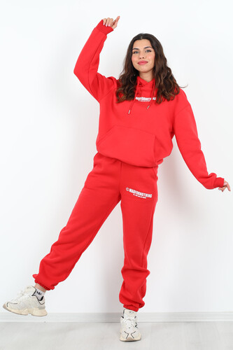Matfornothing Baskılı Kapüşon Kırmızı Kadın Üç İplik Sweat Takım - Berox (1)