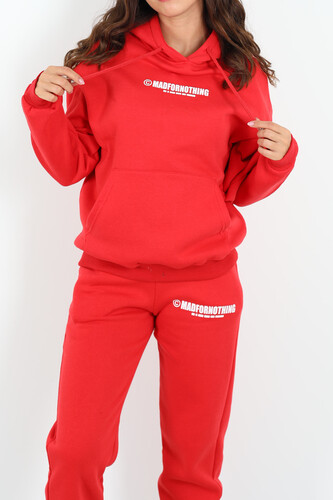 Matfornothing Baskılı Kapüşon Kırmızı Kadın Üç İplik Sweat Takım - 3