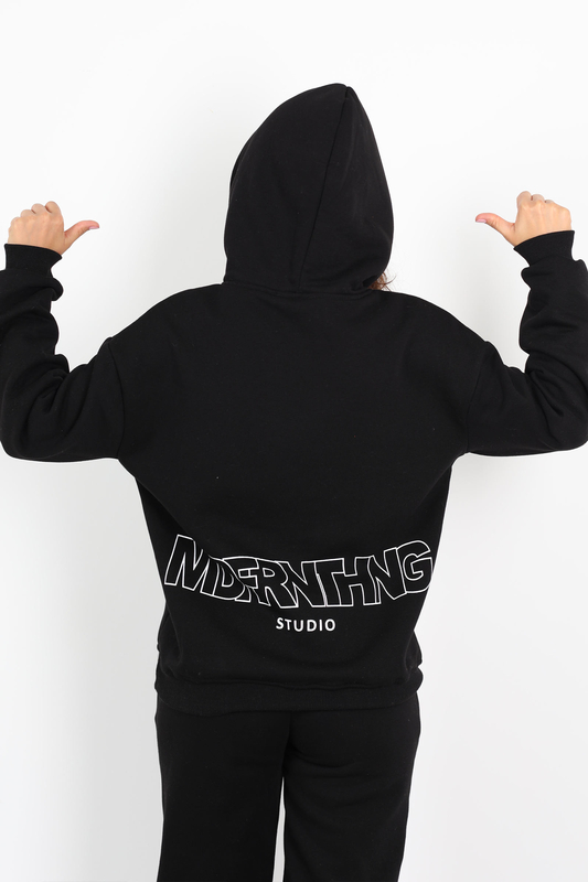 Matfornothing Baskılı Kapüşon Siyah Kadın Üç İplik Sweat Takım - 4