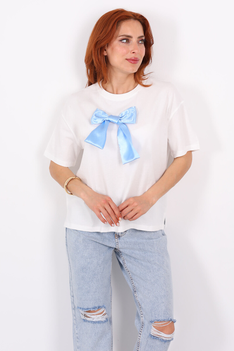 Mavi Kurdeleli Bisiklet Yaka Oversize Kadın T-Shirt - 3