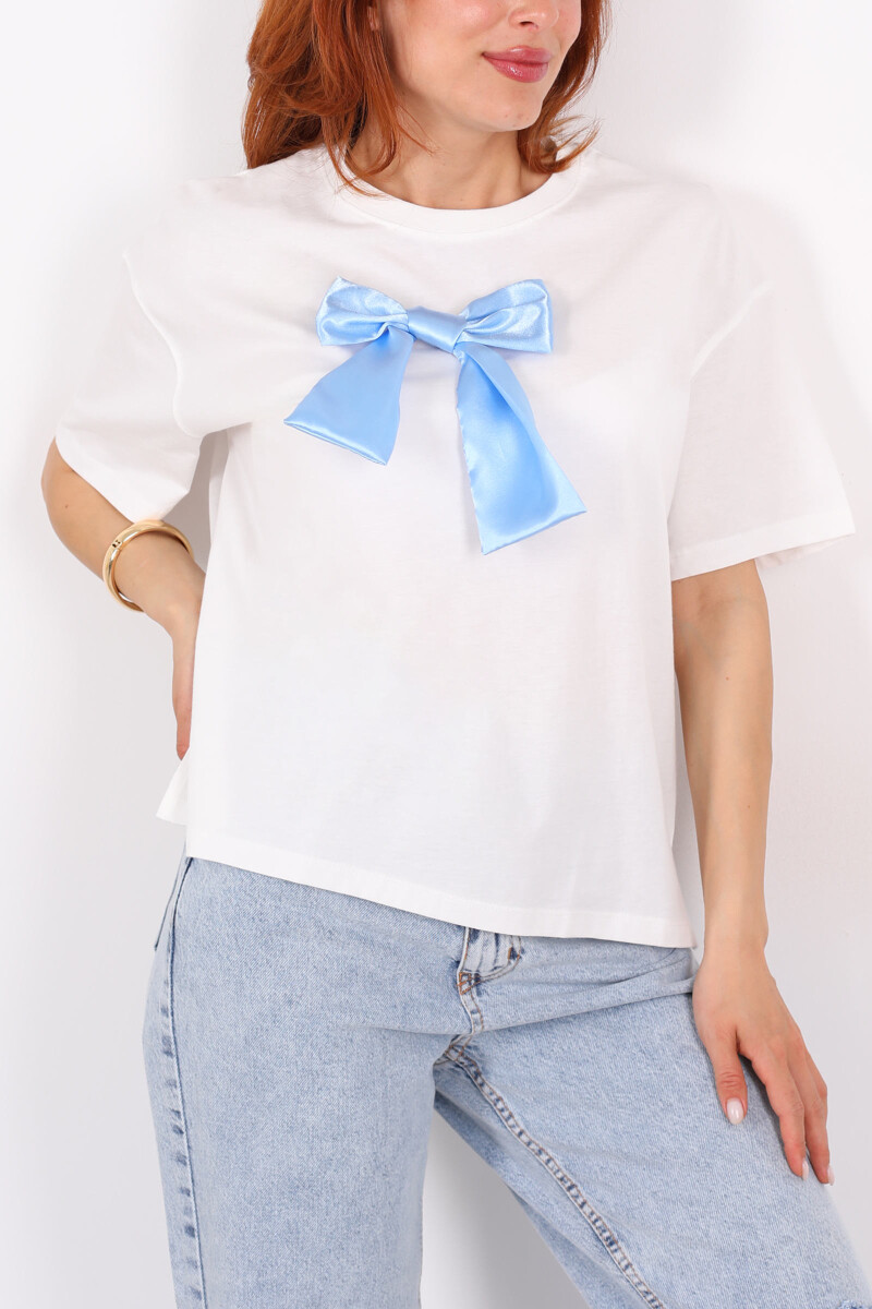 Mavi Kurdeleli Bisiklet Yaka Oversize Kadın T-Shirt - 2