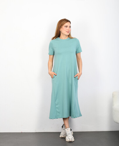 Midi Boy T-shirt Mint Yeşili Kadın Elbise 