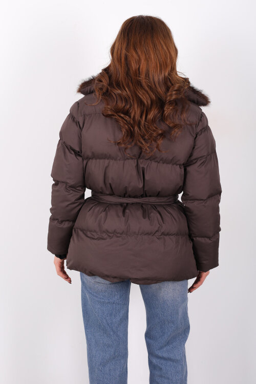 Mikro Acı Kahve Kadın Kürklü Mont - 6