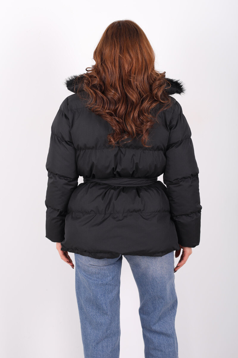 Mikro Siyah Kadın Kürklü Mont - 6