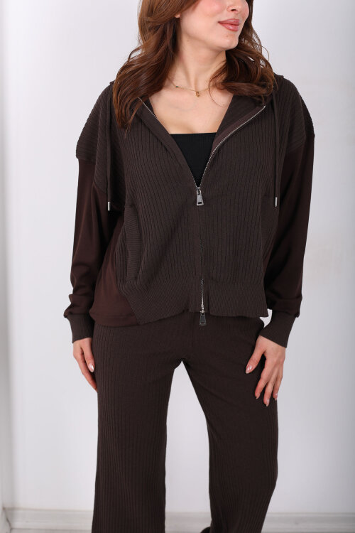 Modal Garnili Fitilli Kadın Kahverengi Triko Takım - Berox (1)